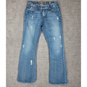 BKE Fulton Mens Bootcut Distressed Blue Denim Jeans Size 30x32 Medium Wash